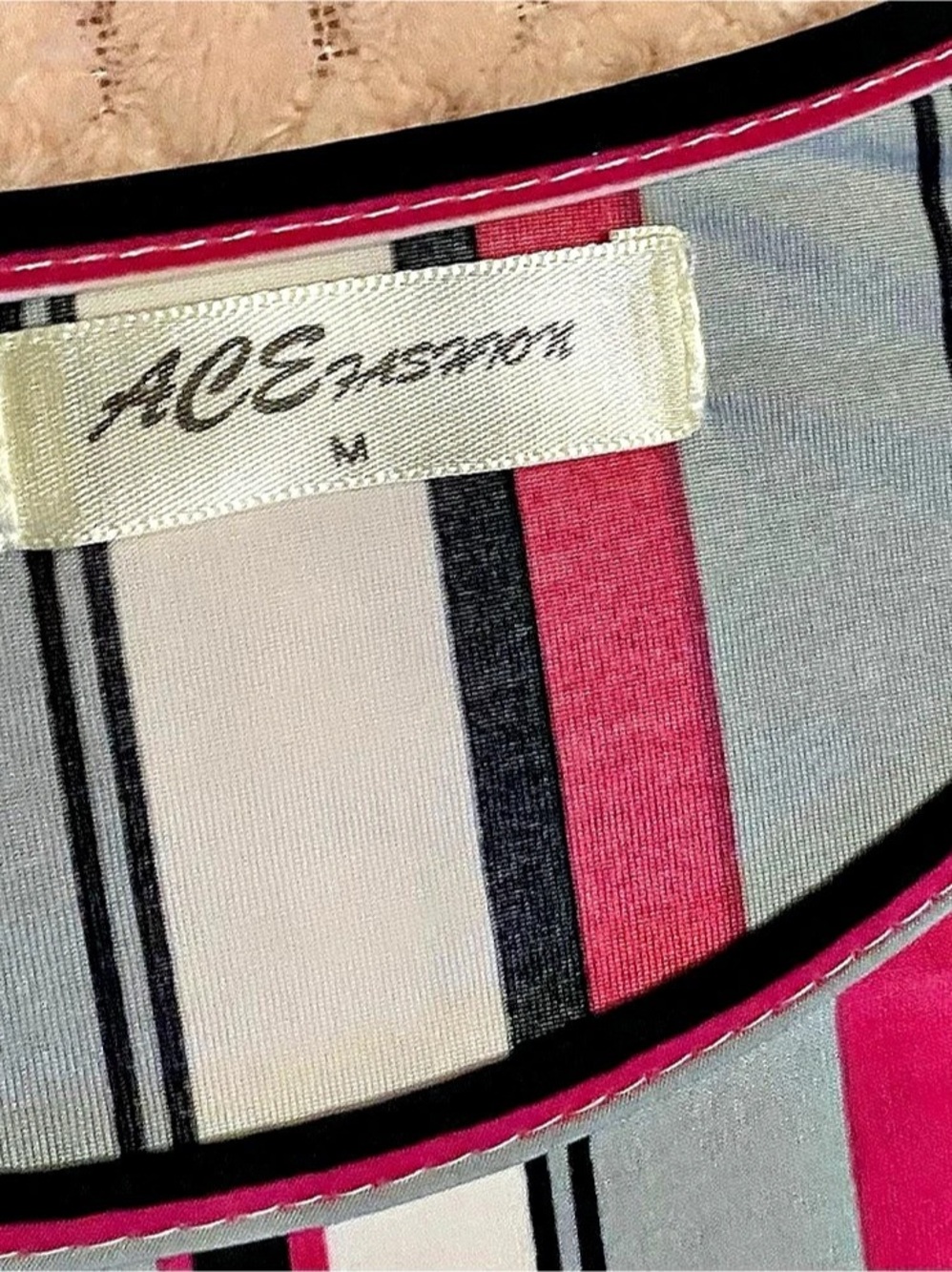 ACE Fashion Striped Short Sleeve Top in Black, pink, gray & white . Size Medium - Picture 2 of 4